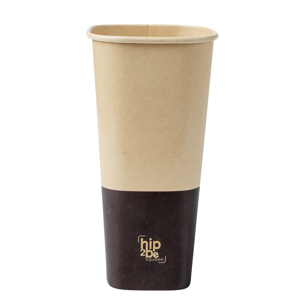 Hip 2 Be Square 22 oz Kraft and Brown Paper Hot / Cold Drinking Cup - Single Wall - 3 1/4" x 3 1/4" x 6 3/4" - 500 count box