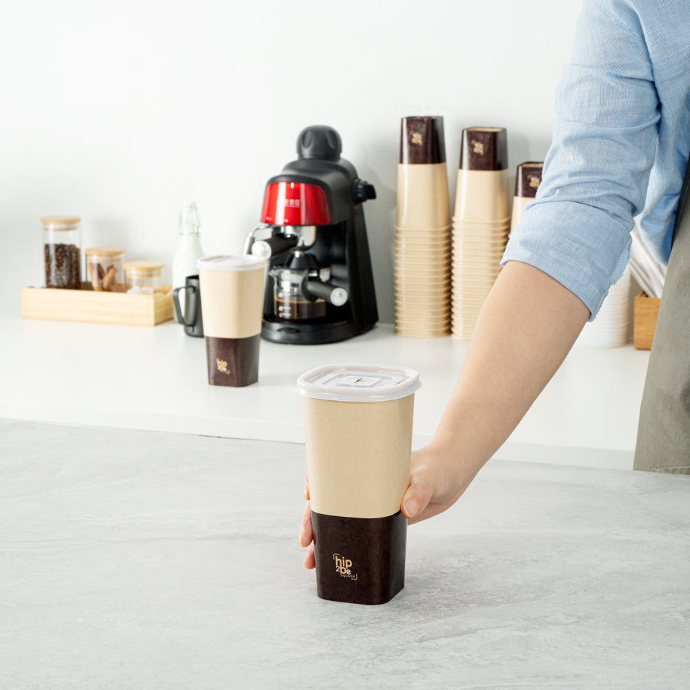 Hip 2 Be Square 22 oz Kraft and Brown Paper Hot / Cold Drinking Cup - Single Wall - 3 1/4" x 3 1/4" x 6 3/4" - 500 count box
