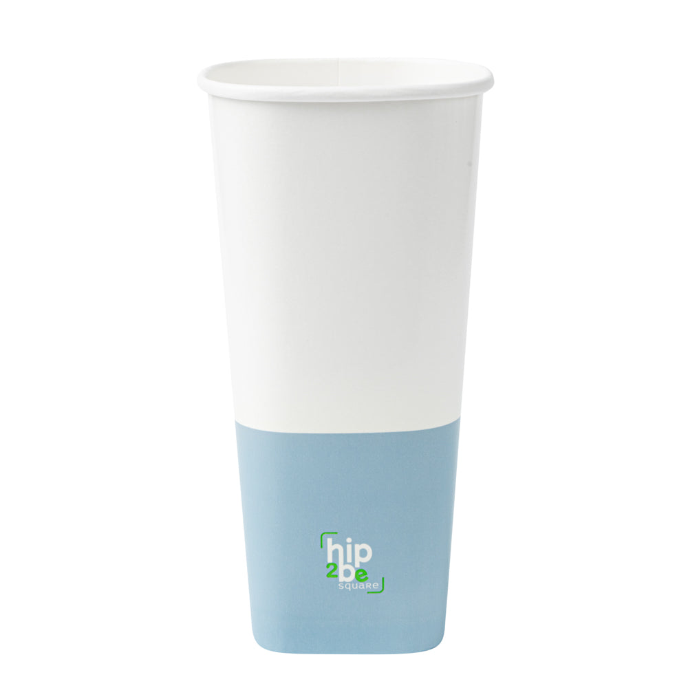 Hip 2 Be Square 22 oz White and Blue Paper Hot / Cold Drinking Cup - Single Wall - 3 1/4" x 3 1/4" x 6 3/4" - 25 count box