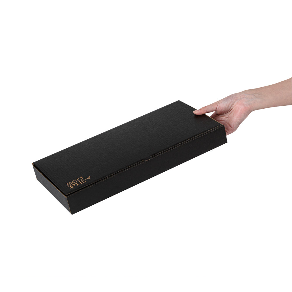 Eco Pie Kraft and Black Paper Corrugated Flatbread Box - 14" x 7" x 1 1/2" - 50 count box