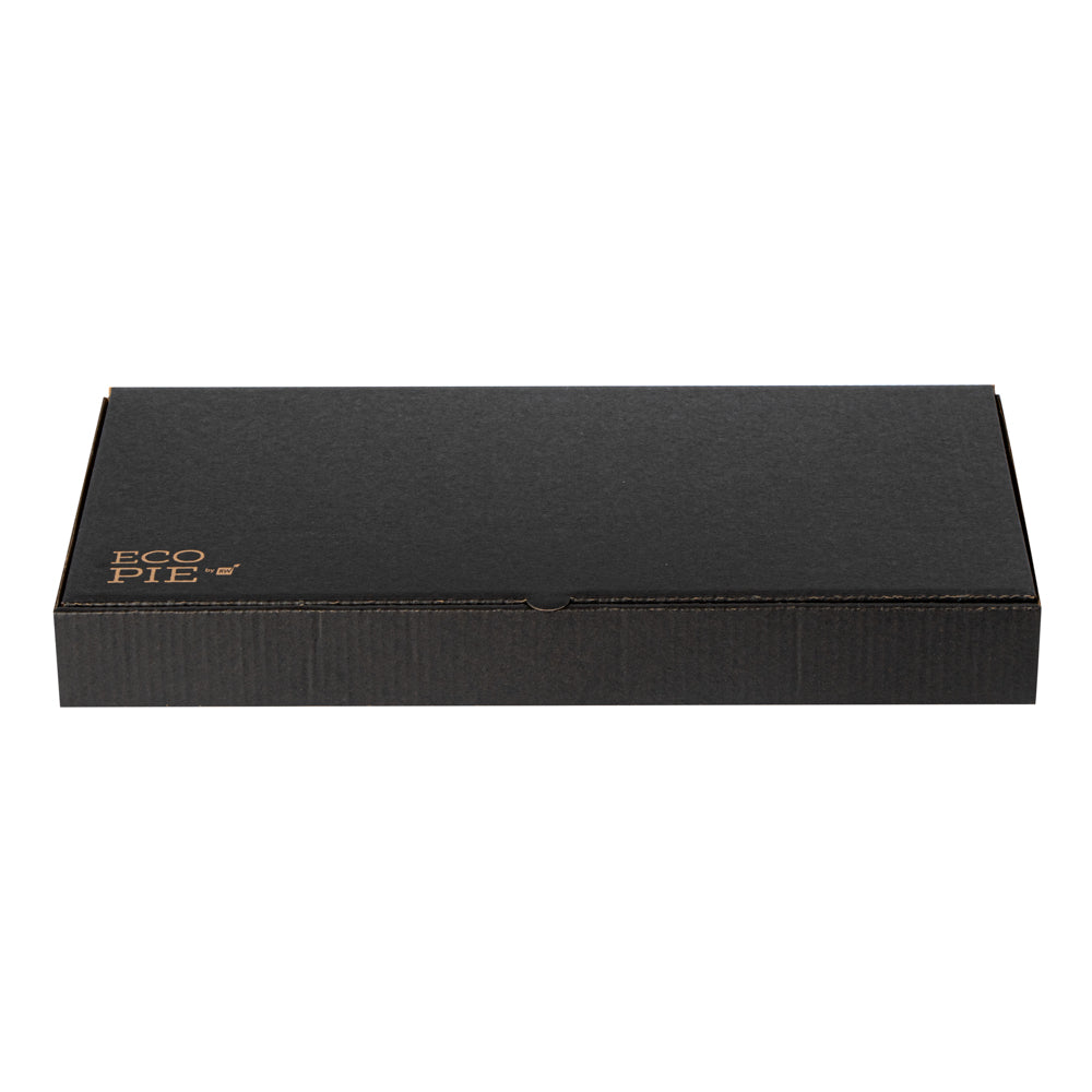 Eco Pie Kraft and Black Paper Corrugated Flatbread Box - 14" x 7" x 1 1/2" - 50 count box