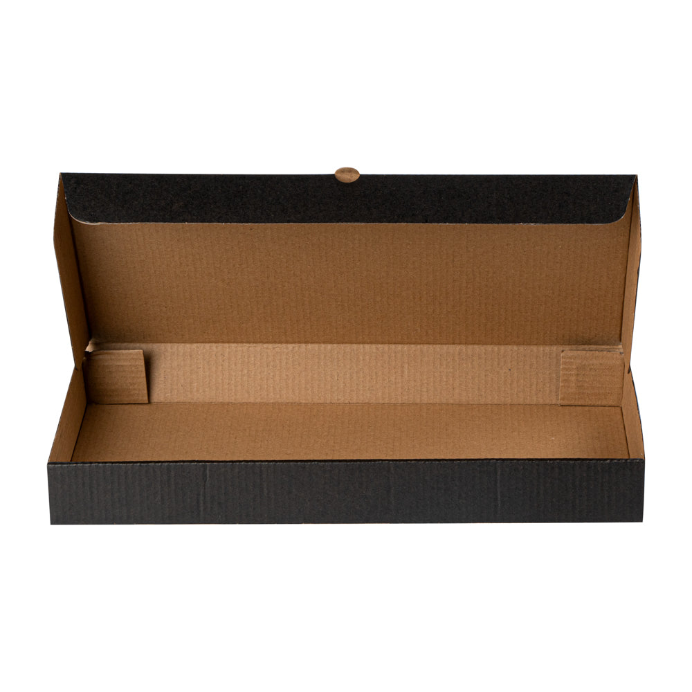 Eco Pie Kraft and Black Paper Corrugated Flatbread Box - 14" x 7" x 1 1/2" - 50 count box