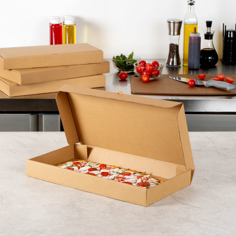 Eco Pie Kraft Paper Corrugated Flatbread Box - 14" x 7" x 1 1/2" - 50 count box