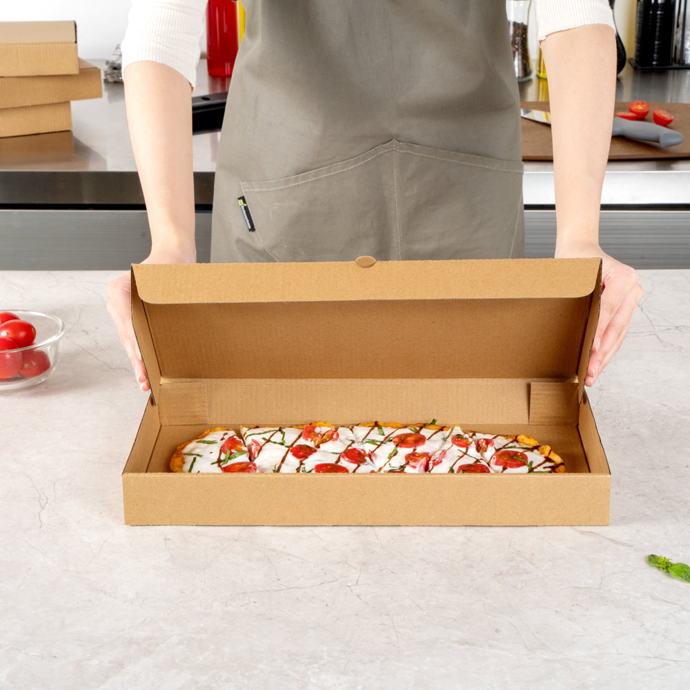 Eco Pie Kraft Paper Corrugated Flatbread Box - 14" x 7" x 1 1/2" - 50 count box