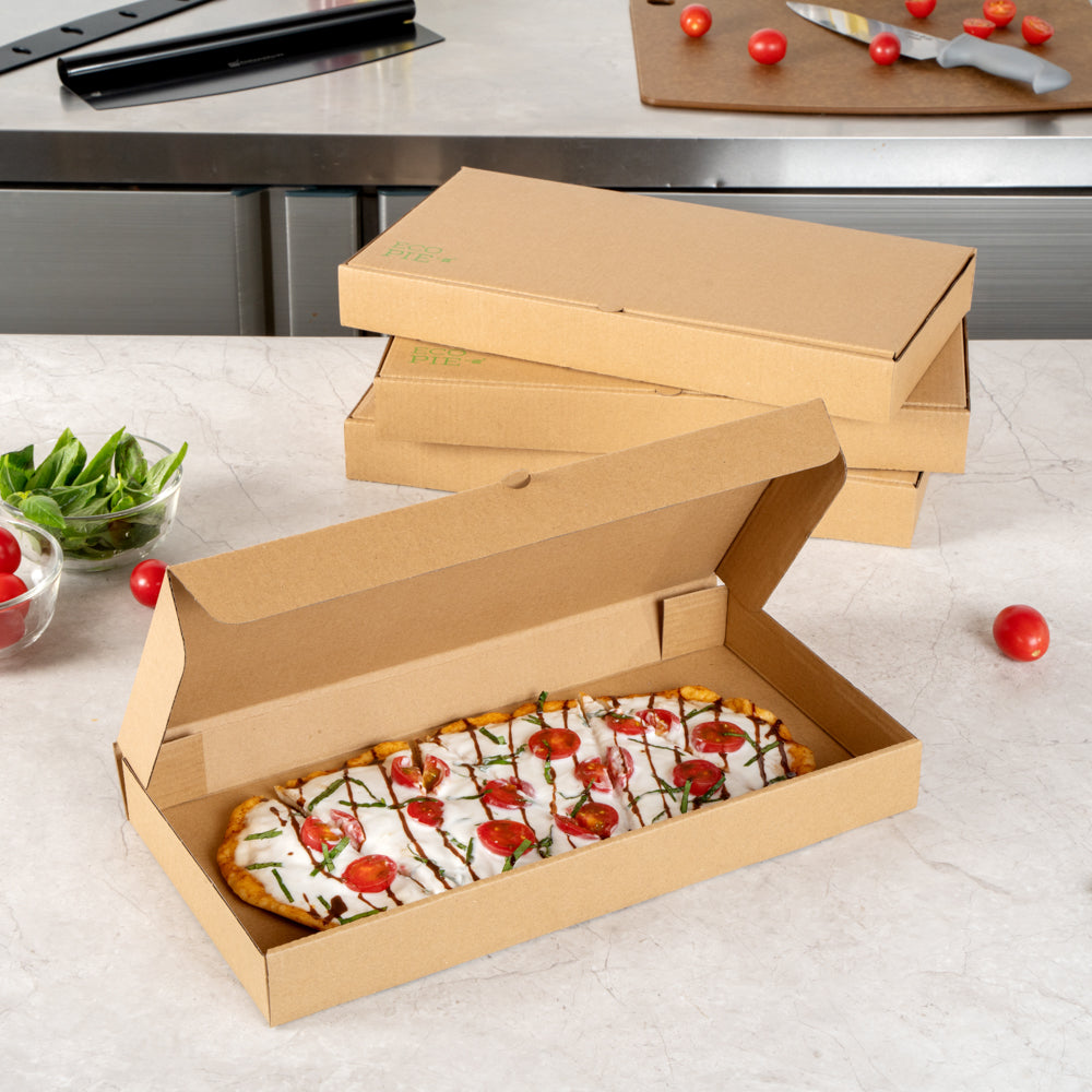 Eco Pie Kraft Paper Corrugated Flatbread Box - 14" x 7" x 1 1/2" - 50 count box