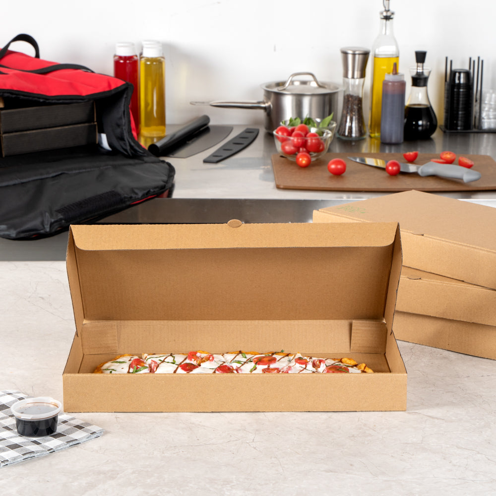 Eco Pie Kraft Paper Corrugated Flatbread Box - 14" x 7" x 1 1/2" - 50 count box