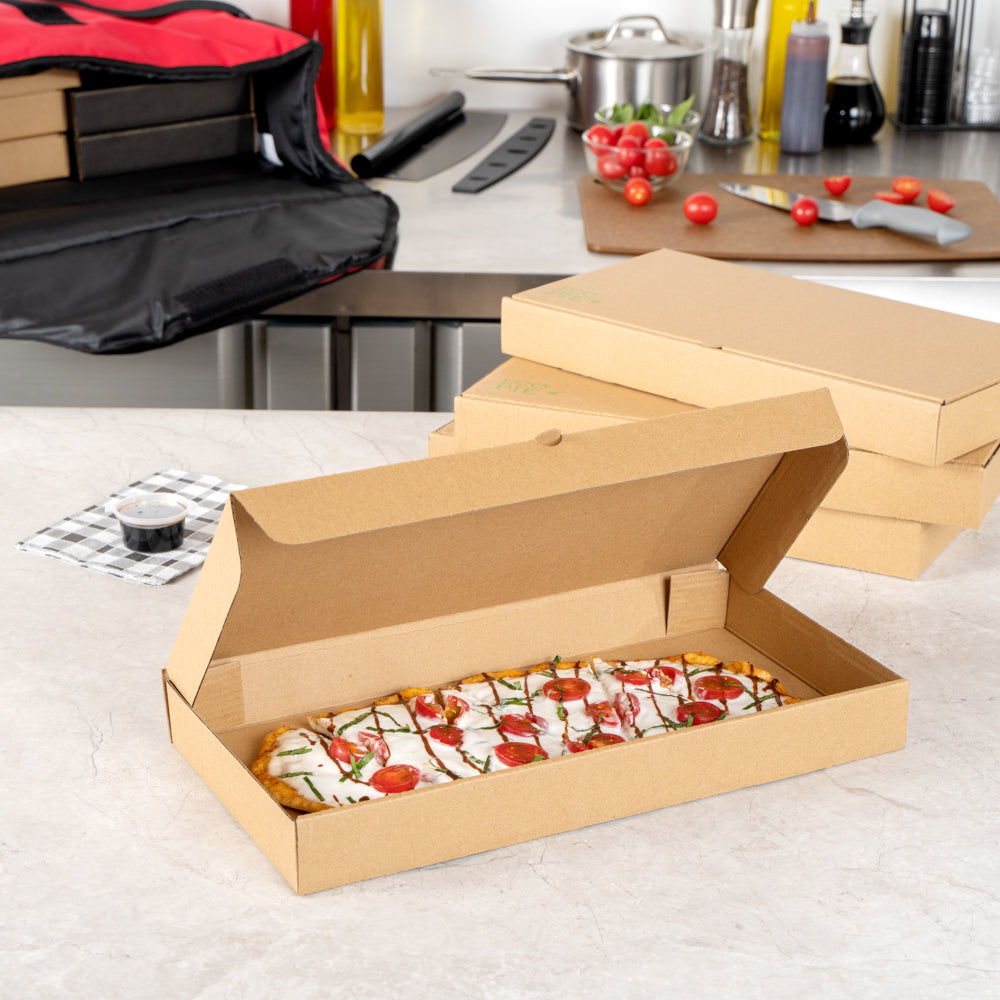 Eco Pie Kraft Paper Corrugated Flatbread Box - 14" x 7" x 1 1/2" - 50 count box