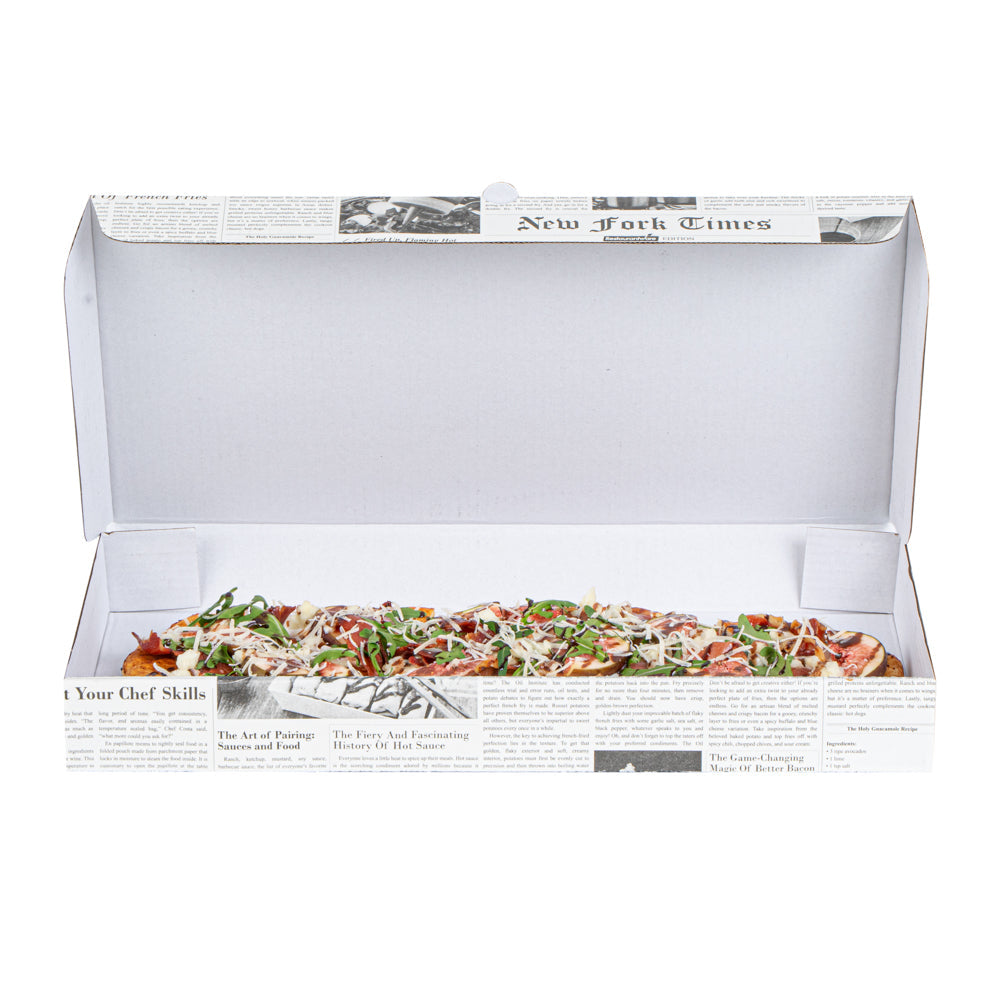 Eco Pie Newsprint and White Paper Corrugated Flatbread Box - 14" x 7" x 1 1/2" - 50 count box
