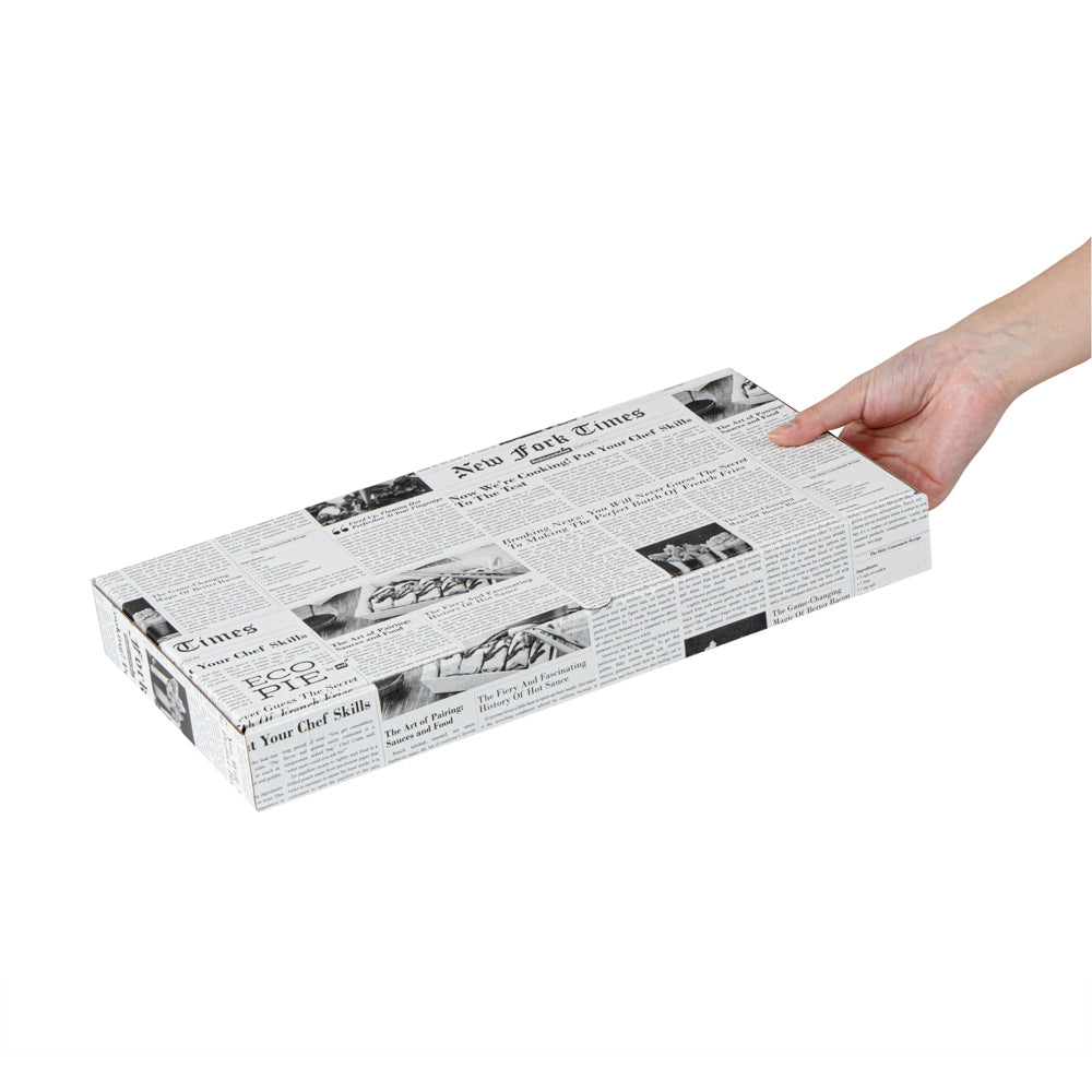 Eco Pie Newsprint and White Paper Corrugated Flatbread Box - 14" x 7" x 1 1/2" - 50 count box