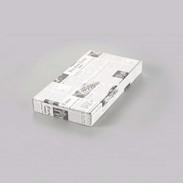 Eco Pie Newsprint and White Paper Corrugated Flatbread Box - 14" x 7" x 1 1/2" - 50 count box