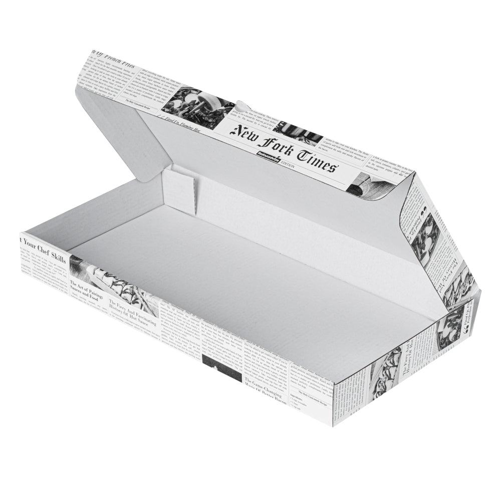Eco Pie Newsprint and White Paper Corrugated Flatbread Box - 14" x 7" x 1 1/2" - 50 count box