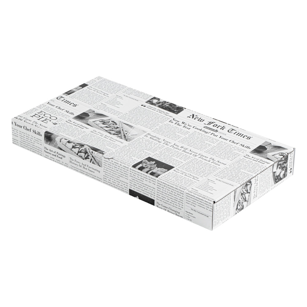Eco Pie Newsprint and White Paper Corrugated Flatbread Box - 14" x 7" x 1 1/2" - 50 count box