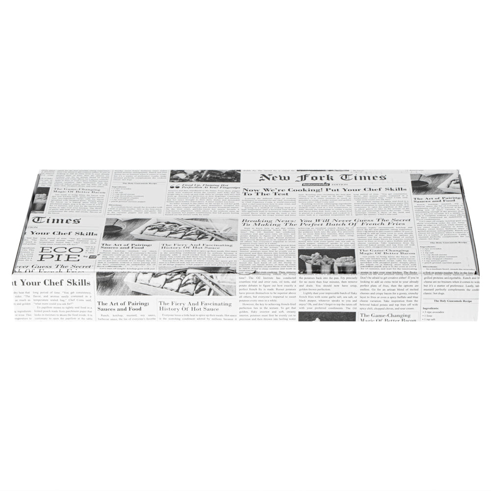 Eco Pie Newsprint and White Paper Corrugated Flatbread Box - 14" x 7" x 1 1/2" - 50 count box