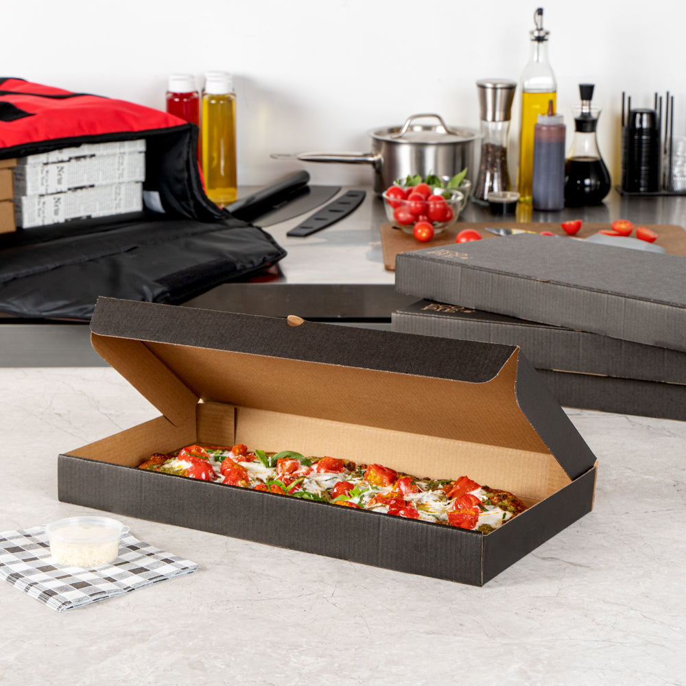 Eco Pie Kraft and Black Paper Corrugated Flatbread Box - 16" x 8" x 1 1/2" - 50 count box