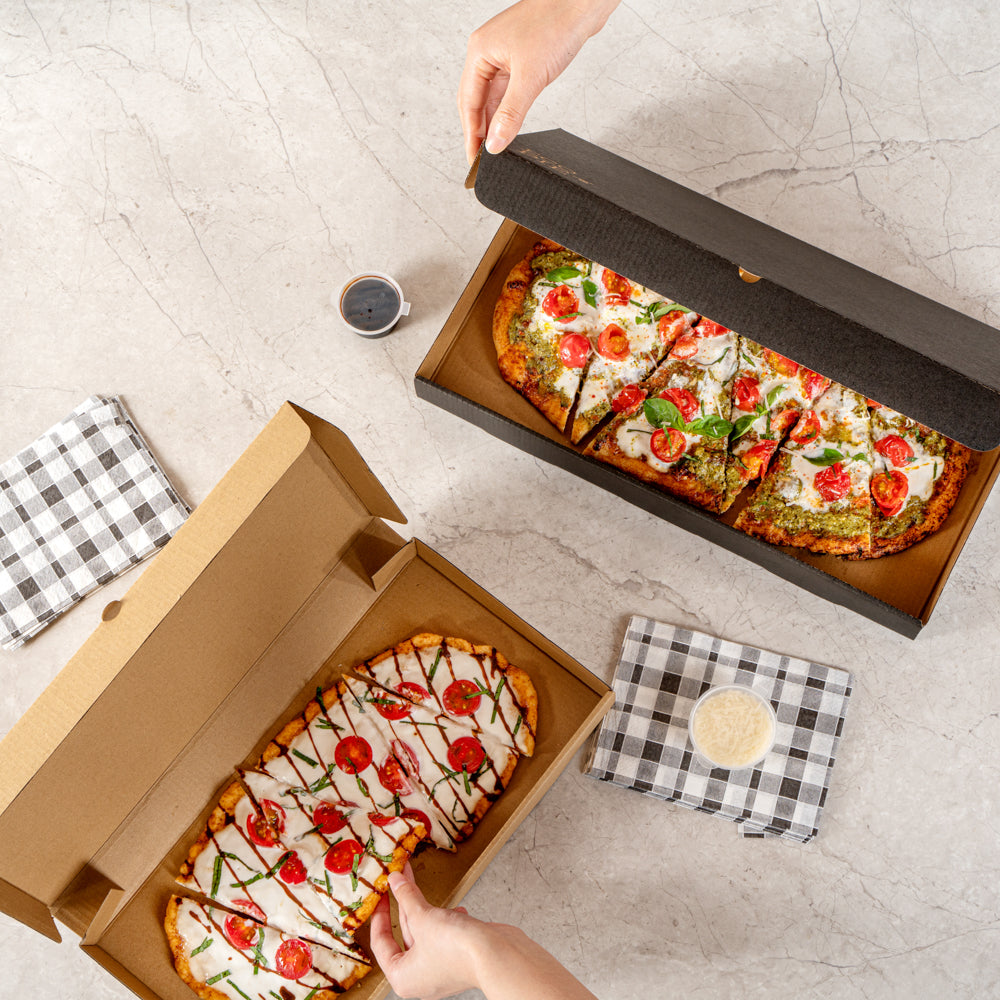 Eco Pie Kraft and Black Paper Corrugated Flatbread Box - 16" x 8" x 1 1/2" - 50 count box