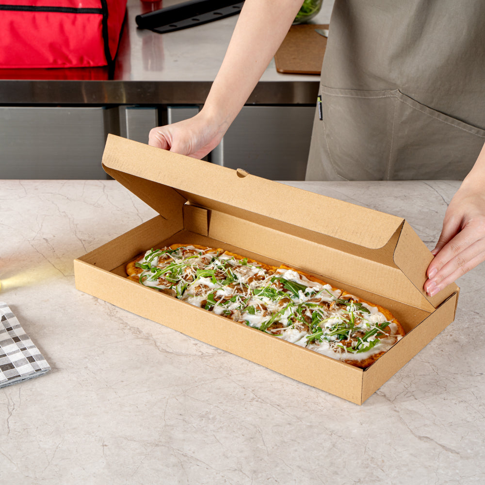Eco Pie Kraft Paper Corrugated Flatbread Box - 16" x 8" x 1 1/2" - 50 count box