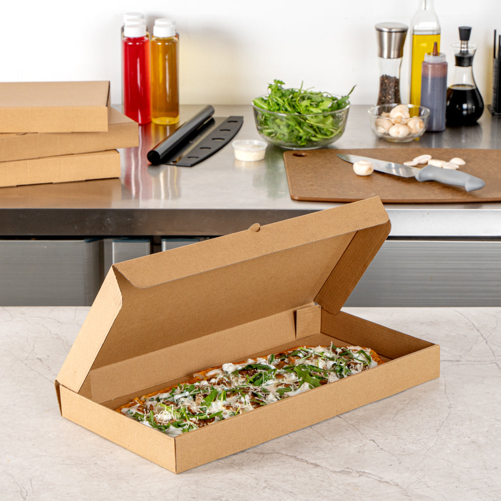 Eco Pie Kraft Paper Corrugated Flatbread Box - 16" x 8" x 1 1/2" - 50 count box