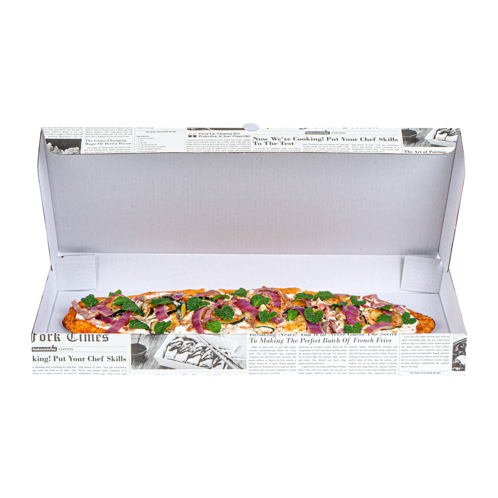 Eco Pie Newsprint and White Paper Corrugated Flatbread Box - 16" x 8" x 1 1/2" - 50 count box
