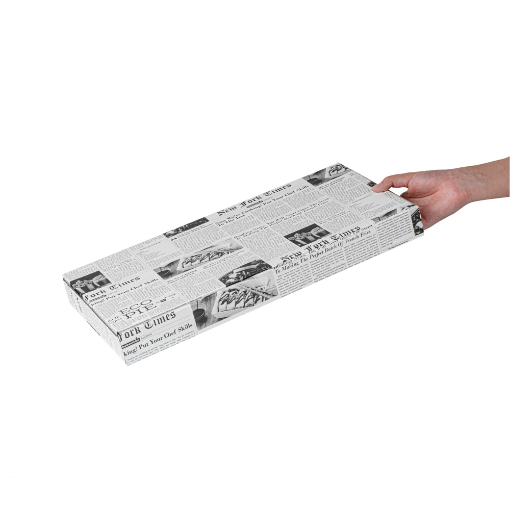 Eco Pie Newsprint and White Paper Corrugated Flatbread Box - 16" x 8" x 1 1/2" - 50 count box