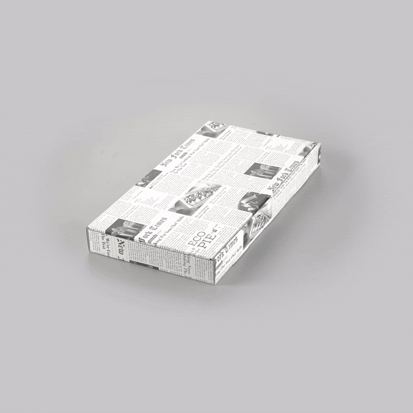 Eco Pie Newsprint and White Paper Corrugated Flatbread Box - 16" x 8" x 1 1/2" - 50 count box