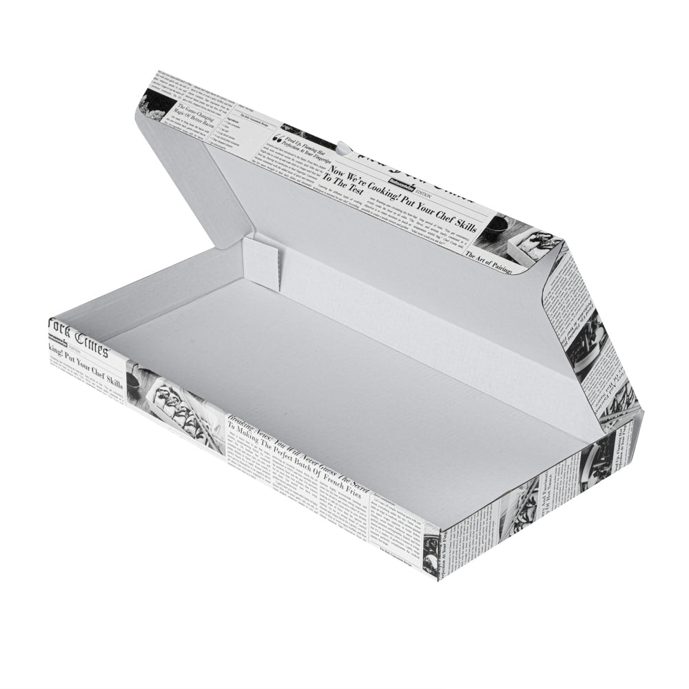 Eco Pie Newsprint and White Paper Corrugated Flatbread Box - 16" x 8" x 1 1/2" - 50 count box