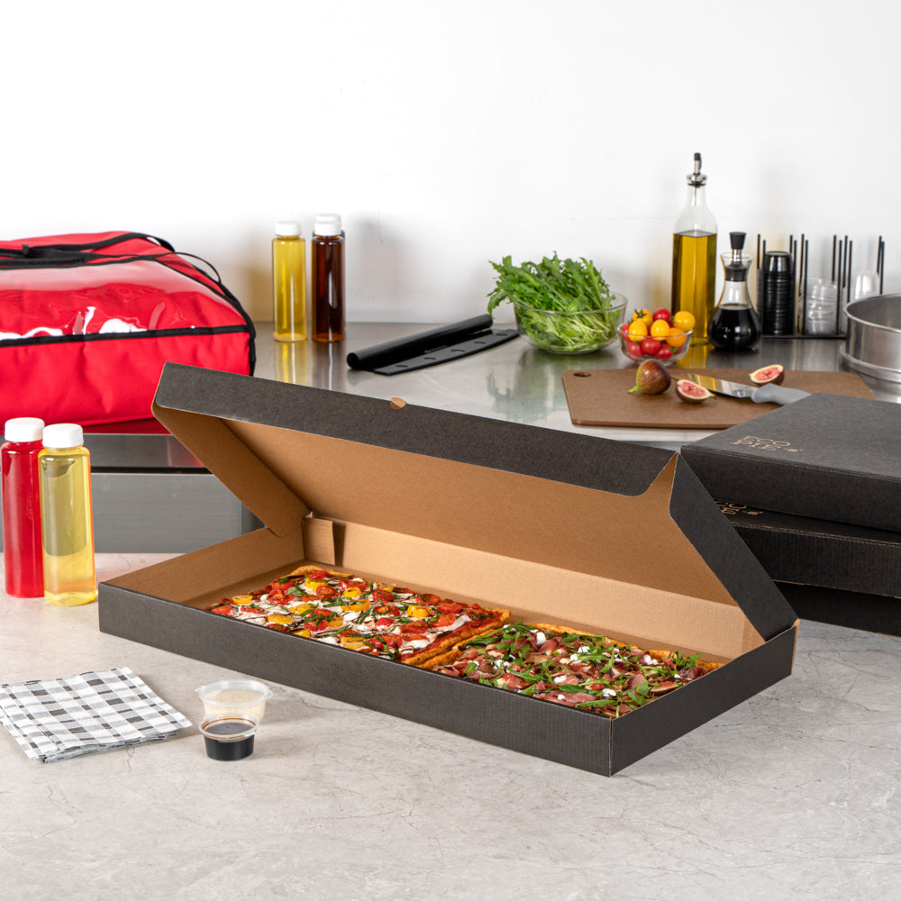 Eco Pie Kraft and Black Paper Corrugated Flatbread Box - 24" x 8" x 2" - 50 count box