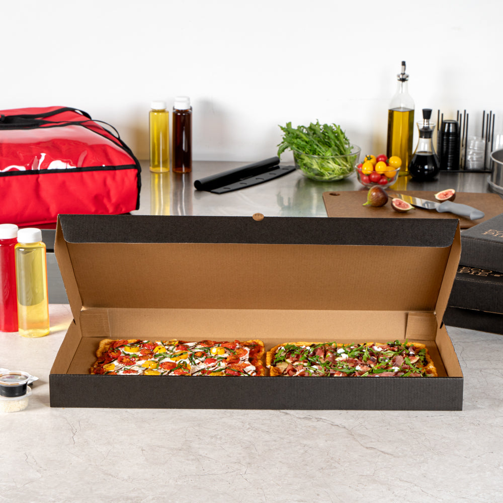 Eco Pie Kraft and Black Paper Corrugated Flatbread Box - 24" x 8" x 2" - 50 count box