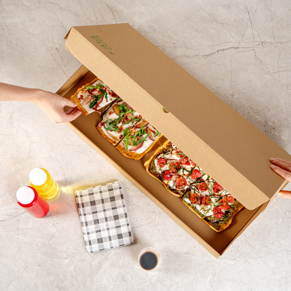Eco Pie Kraft Paper Corrugated Flatbread Box - 24" x 8" x 2" - 50 count box