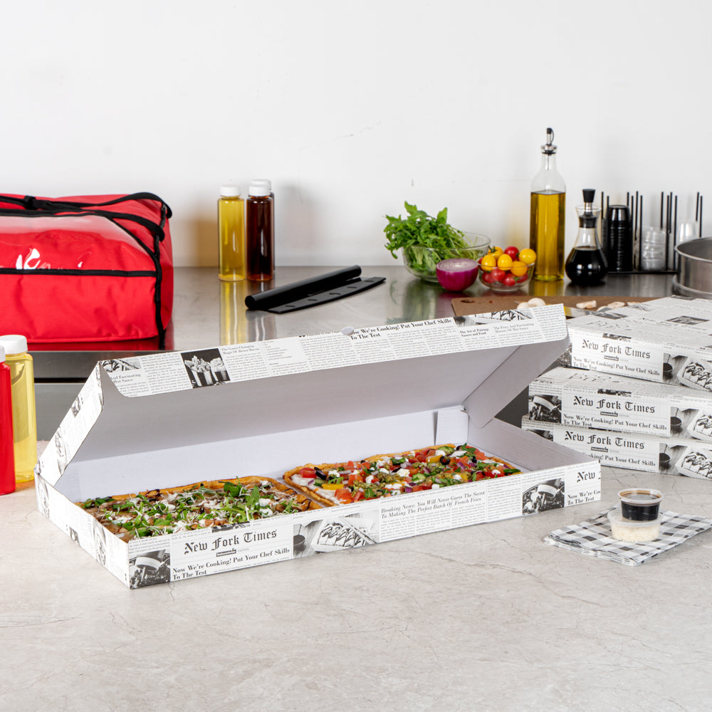 Eco Pie Newsprint and White Paper Corrugated Flatbread Box - 24" x 8" x 2" - 50 count box