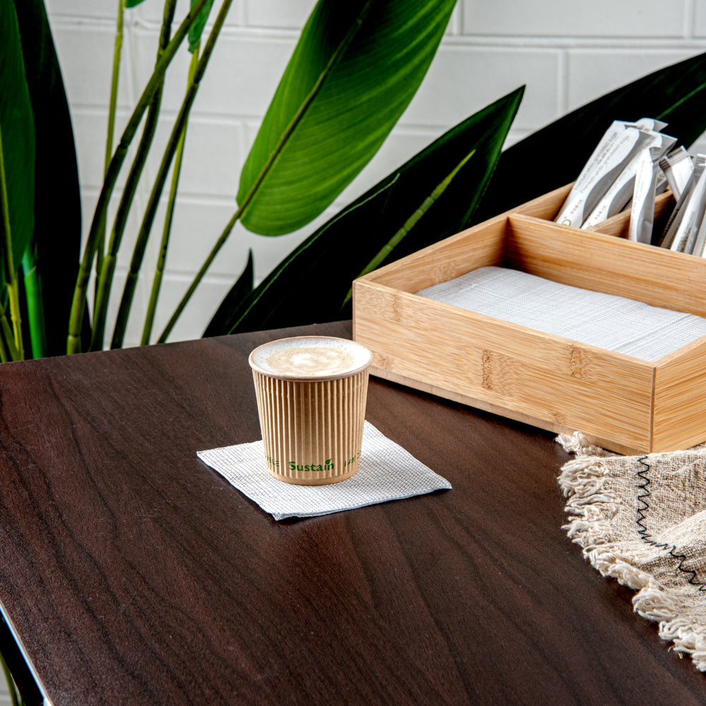 Sustain 4 oz Kraft Paper Coffee Cup - PLA Lining, Compostable, Ripple Wall - 2 1/2" x 2 1/2" x 2 1/4" - 500 count box