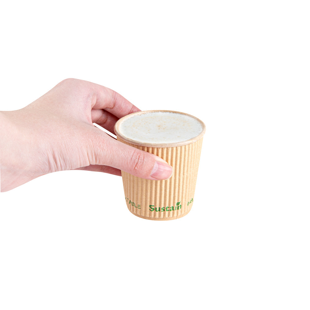 Sustain 4 oz Kraft Paper Coffee Cup - PLA Lining, Compostable, Ripple Wall - 2 1/2" x 2 1/2" x 2 1/4" - 500 count box