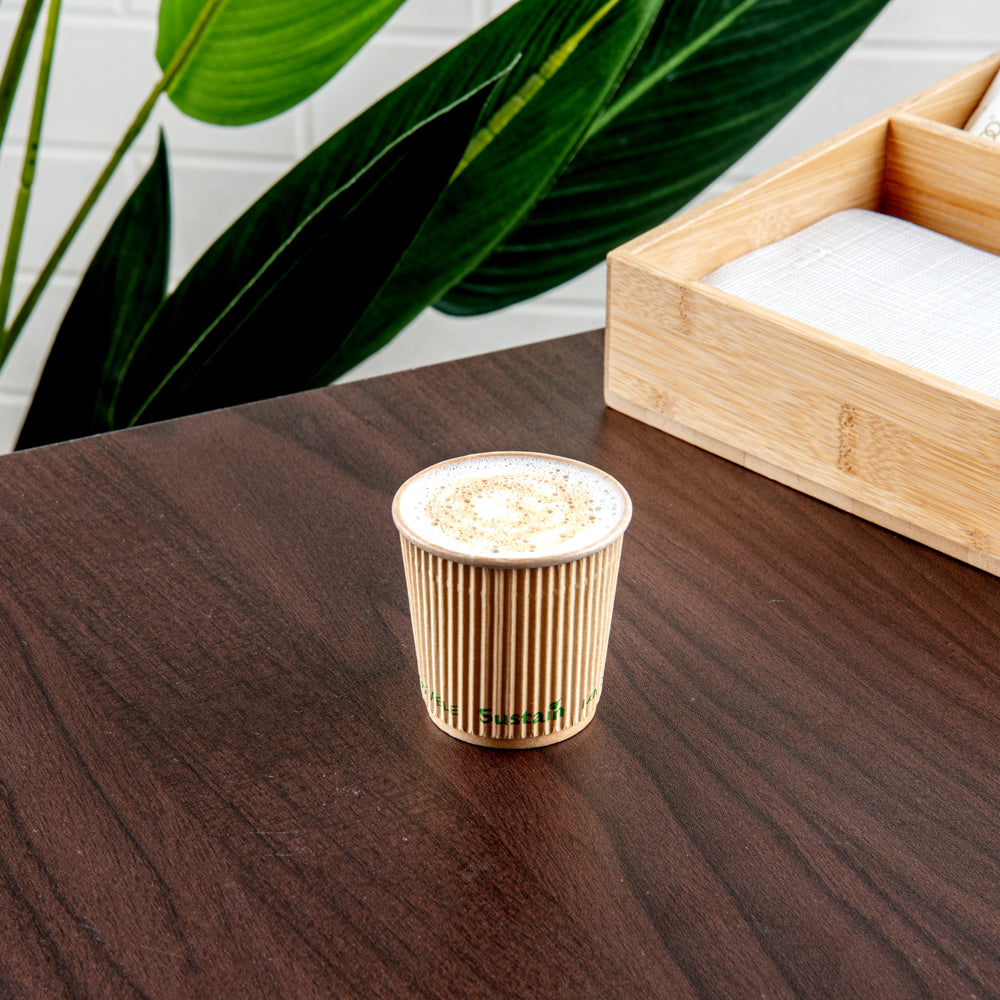 Sustain 4 oz Kraft Paper Coffee Cup - PLA Lining, Compostable, Ripple Wall - 2 1/2" x 2 1/2" x 2 1/4" - 500 count box