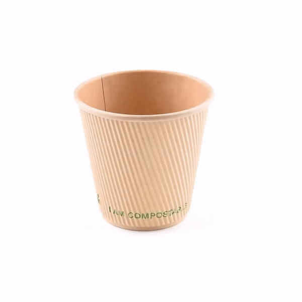 Sustain 8 oz Kraft Paper Coffee Cup - PLA Lining, Compostable, Ripple Wall - 3 1/2" x 3 1/2" x 3 1/2" - 25 count box