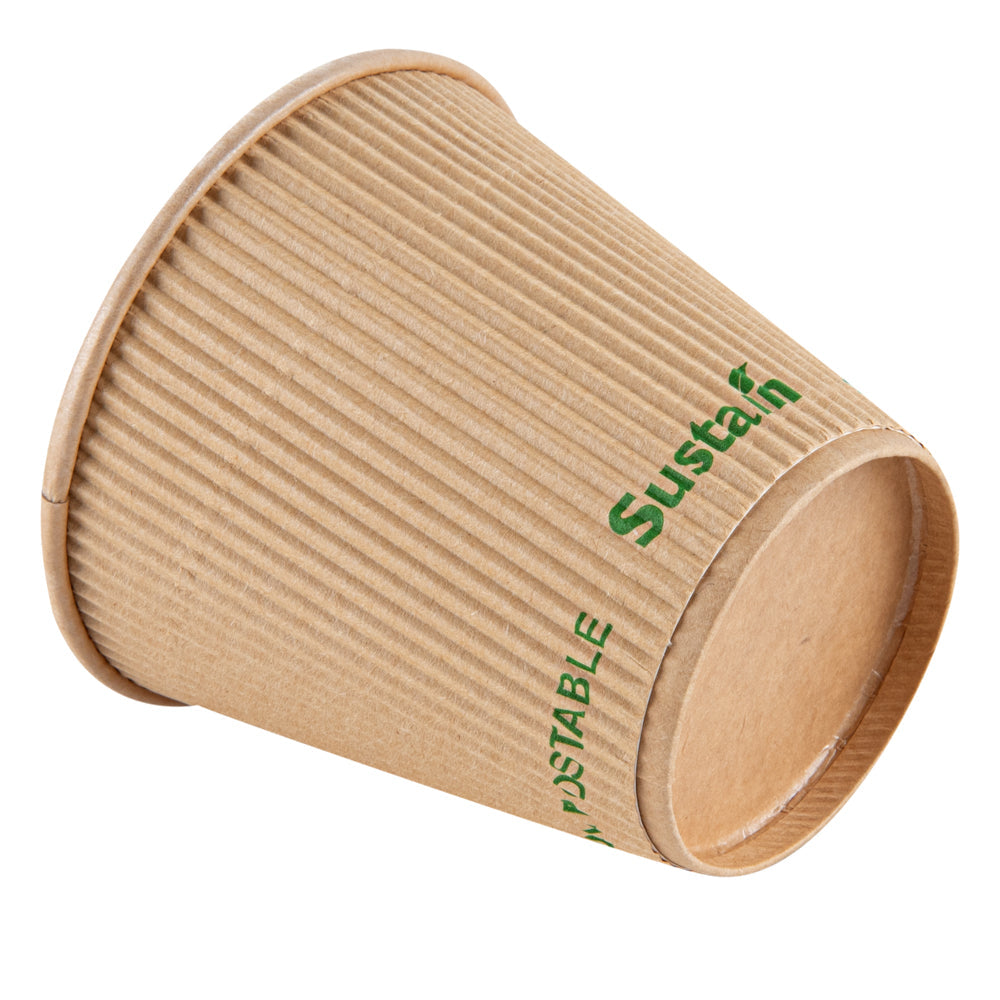 Sustain 8 oz Kraft Paper Coffee Cup - PLA Lining, Compostable, Ripple Wall - 3 1/2" x 3 1/2" x 3 1/2" - 25 count box