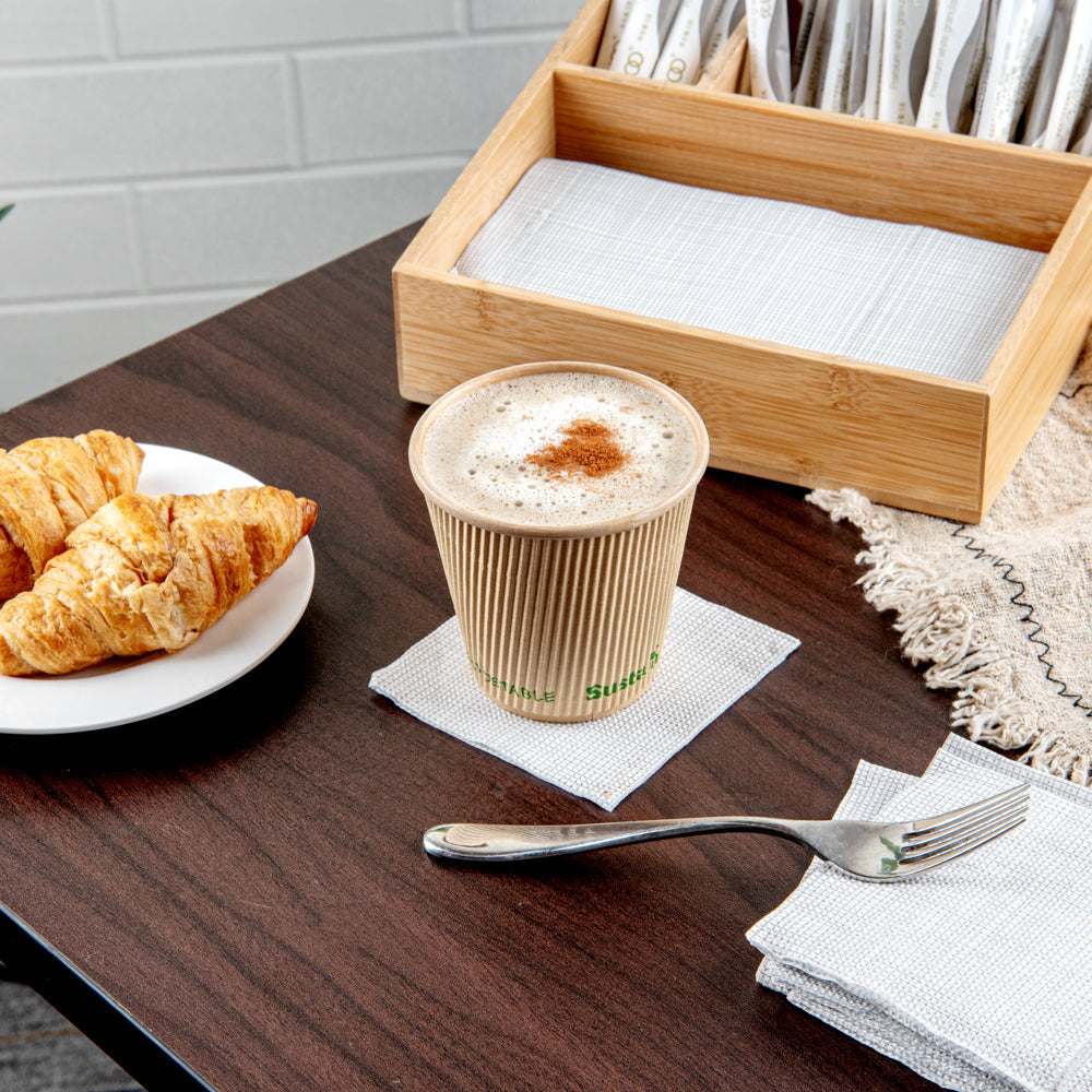 Sustain 8 oz Kraft Paper Coffee Cup - PLA Lining, Compostable, Ripple Wall - 3 1/2" x 3 1/2" x 3 1/2" - 25 count box