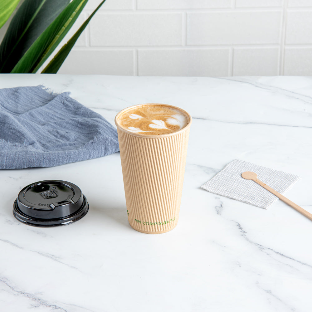 Sustain 16 oz Kraft Paper Coffee Cup - PLA Lining, Compostable, Ripple Wall - 3 1/2" x 3 1/2" x 5 1/2" - 500 count box