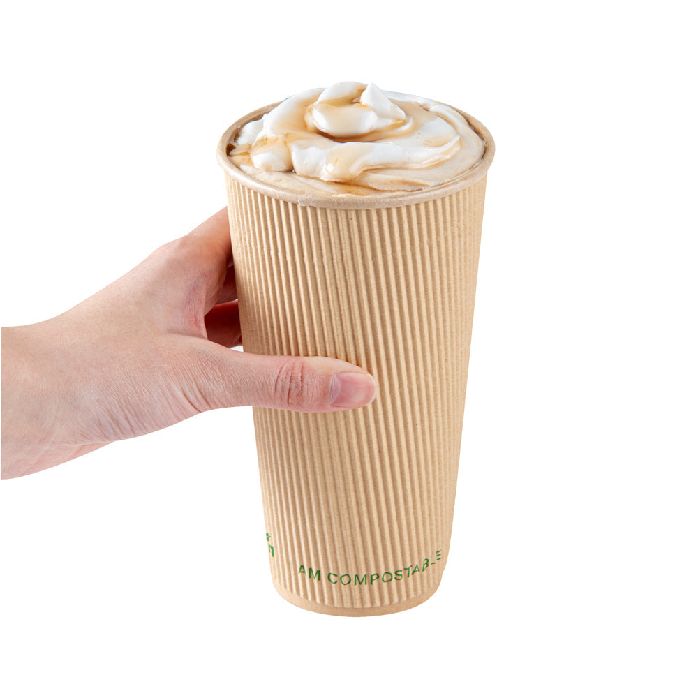 Sustain 20 oz Kraft Paper Coffee Cup - PLA Lining, Compostable, Ripple Wall - 3 1/2" x 3 1/2" x 6 1/4" - 250 count box