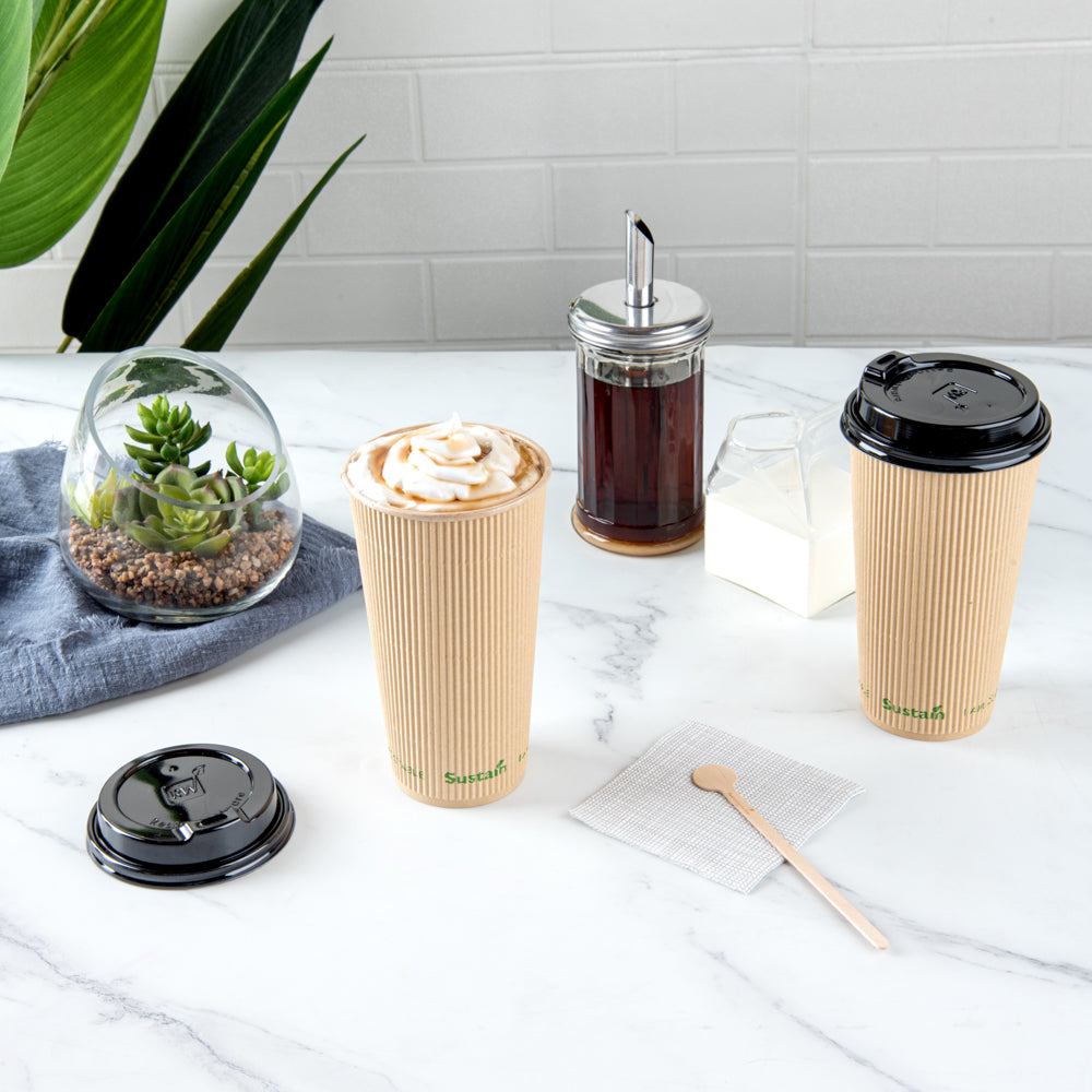 Sustain 20 oz Kraft Paper Coffee Cup - PLA Lining, Compostable, Ripple Wall - 3 1/2" x 3 1/2" x 6 1/4" - 250 count box