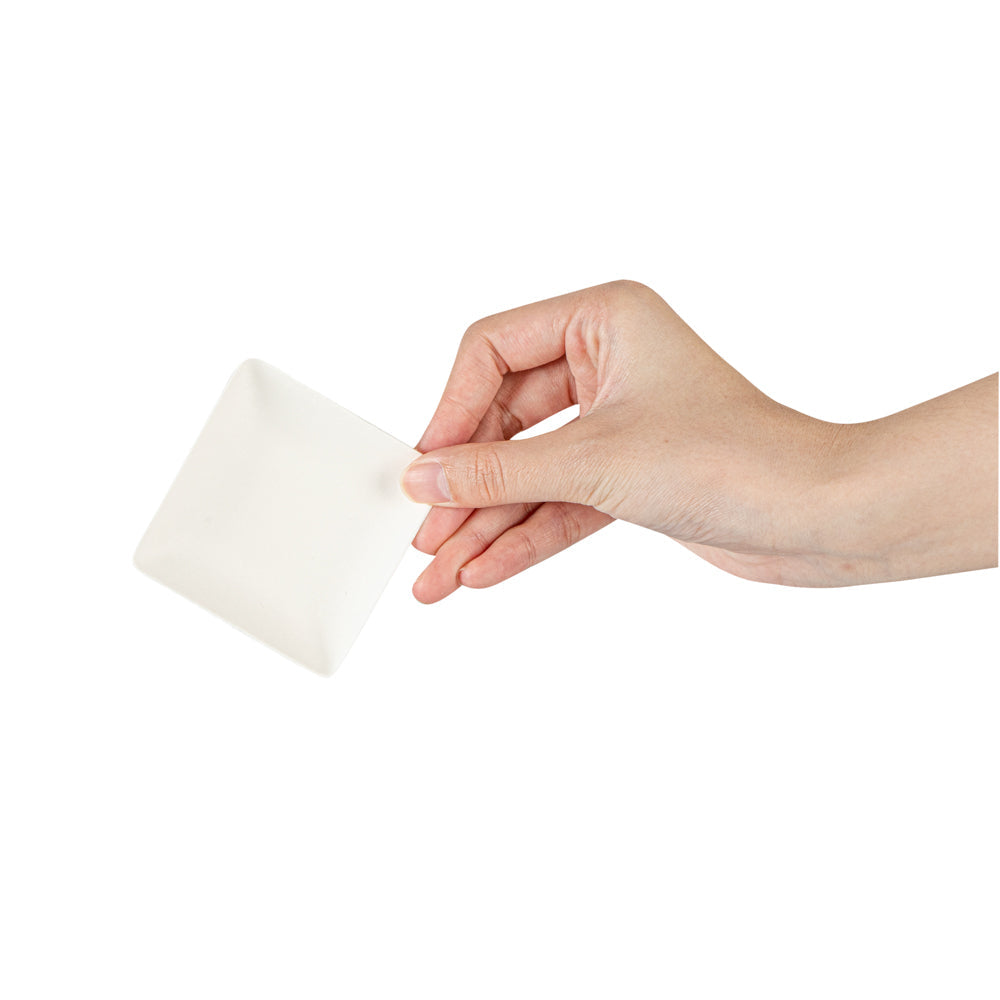 Pulp Safe No PFAS Added Square White Sugarcane / Bagasse Mini Modern Plate - Home Compostable - 2 1/2" x 2 1/2" x 1/2" - 100 count box