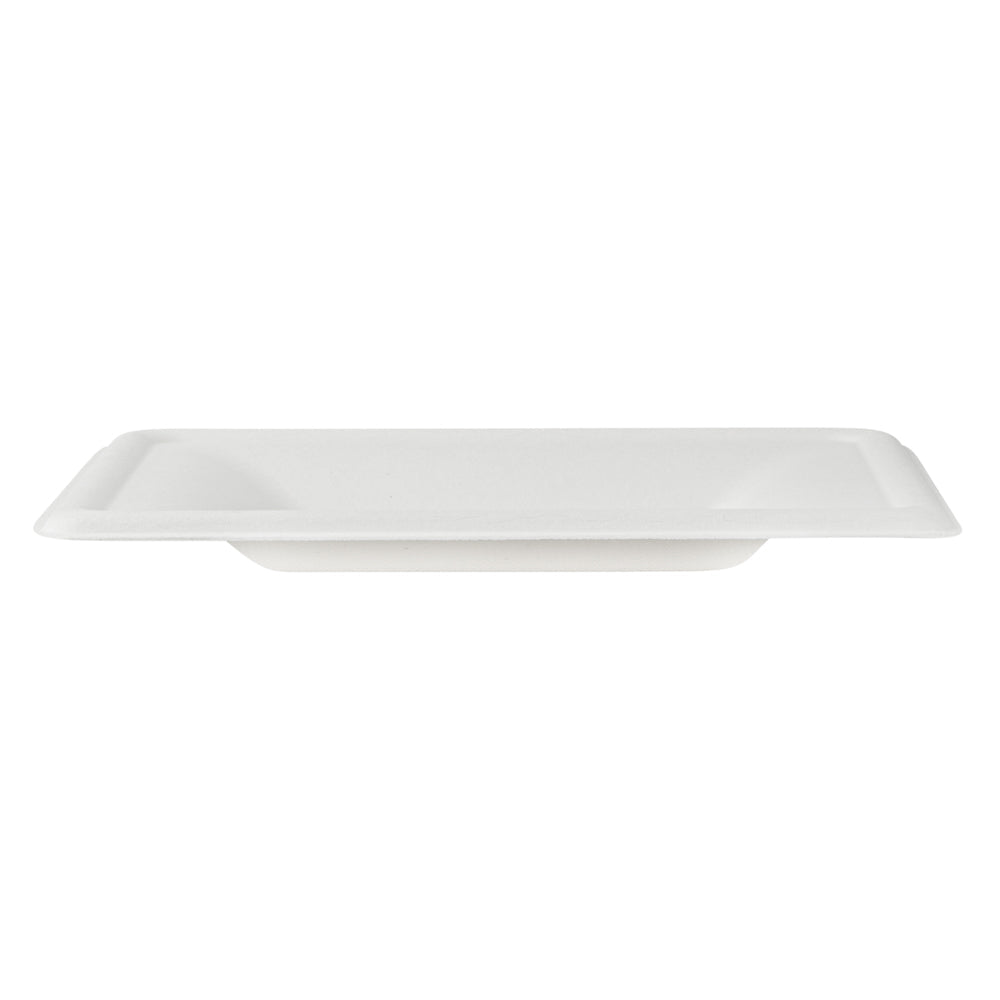 Pulp Safe No PFAS Added Square White Sugarcane / Bagasse Medium Plate - Home Compostable - 8" x 8" x 1/2" - 100 count box