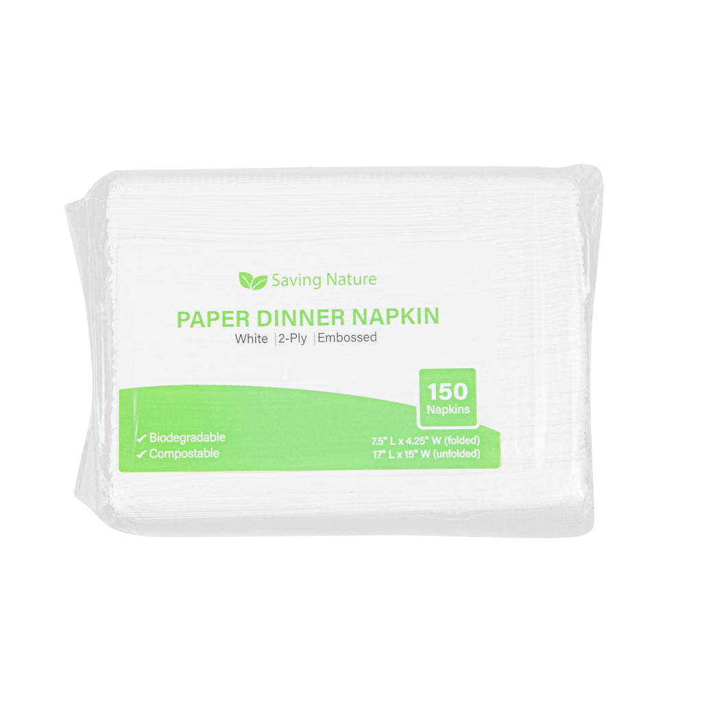 Saving Nature Rectangle White Paper Dinner Napkin - 2-Ply - 17" x 15" - 3000 count box