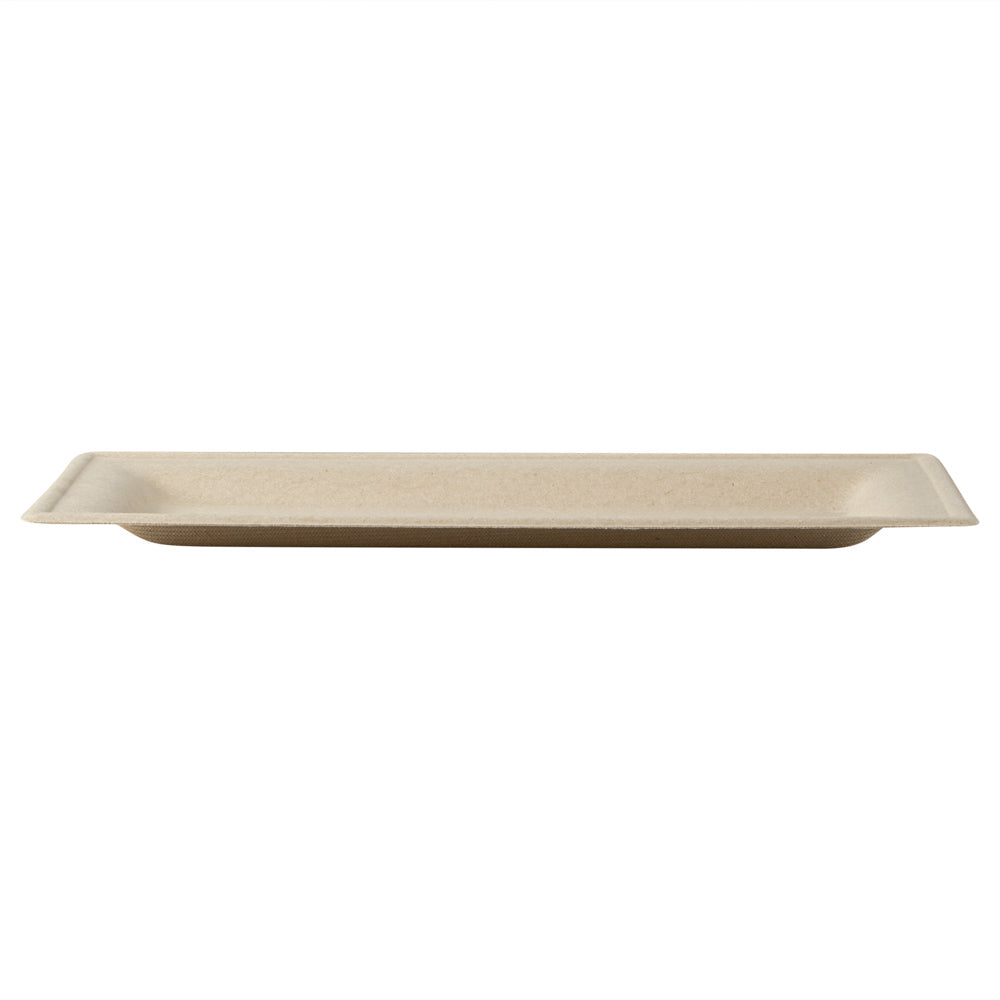 Pulp Safe No PFAS Added Rectangle Natural Sugarcane / Bagasse Plate - Home Compostable - 10" x 5" x 1/2" - 100 count box