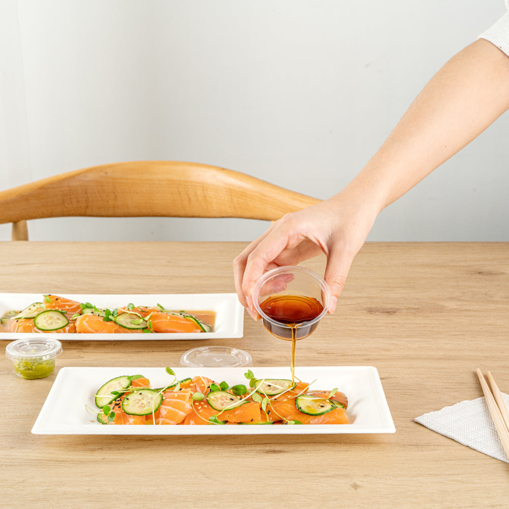 Pulp Safe No PFAS Added Rectangle White Sugarcane / Bagasse Plate - Home Compostable - 10" x 5" x 1/2" - 100 count box