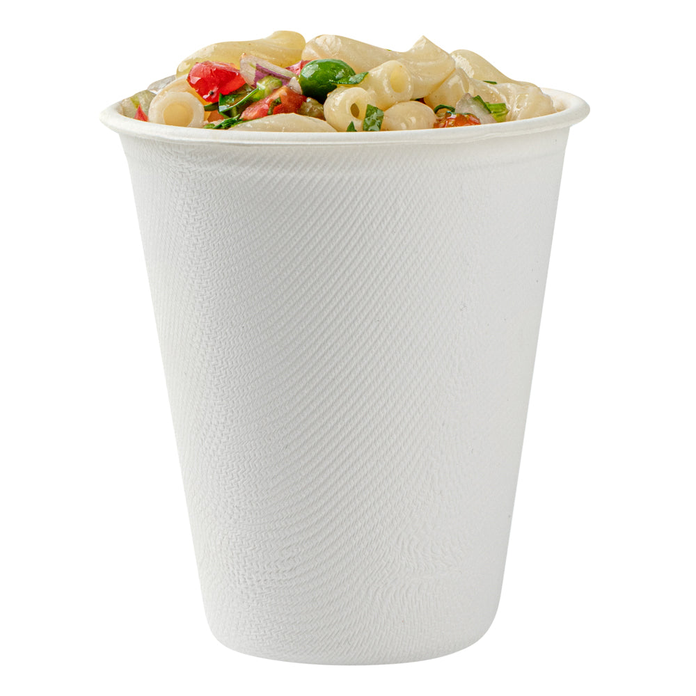 Pulp Safe No PFAS Added 8 oz White Sugarcane / Bagasse Cup - Home Compostable - 3 1/4" x 3 1/4" x 3 1/2" - 100 count box
