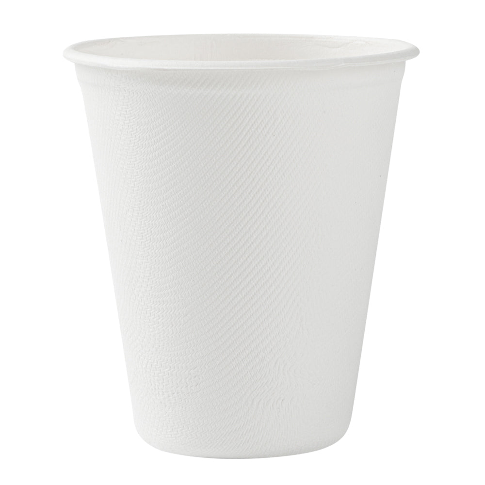 Pulp Safe No PFAS Added 8 oz White Sugarcane / Bagasse Cup - Home Compostable - 3 1/4" x 3 1/4" x 3 1/2" - 100 count box
