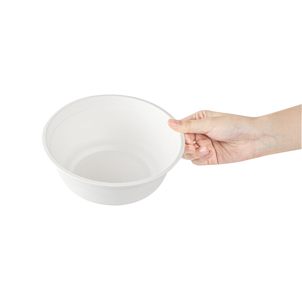 Pulp Safe No PFAS Added 32 oz Round White Sugarcane / Bagasse Salad Bowl - Home Compostable - 7" x 7" x 2 3/4" - 100 count box