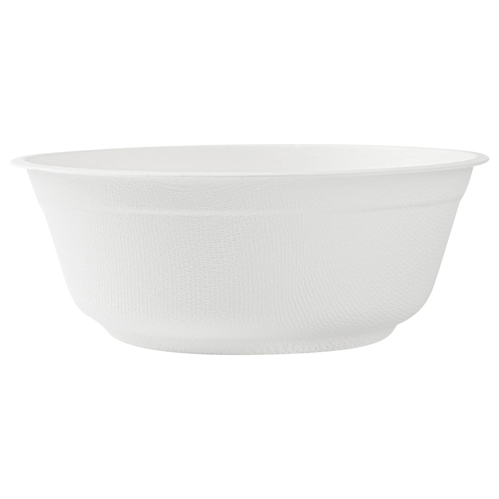 Pulp Safe No PFAS Added 32 oz Round White Sugarcane / Bagasse Salad Bowl - Home Compostable - 7" x 7" x 2 3/4" - 100 count box