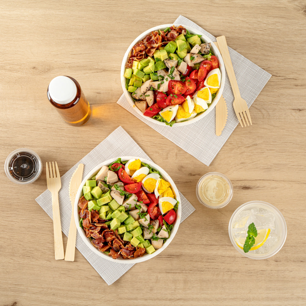 Pulp Safe No PFAS Added 32 oz Round White Sugarcane / Bagasse Salad Bowl - Home Compostable - 7" x 7" x 2 3/4" - 100 count box