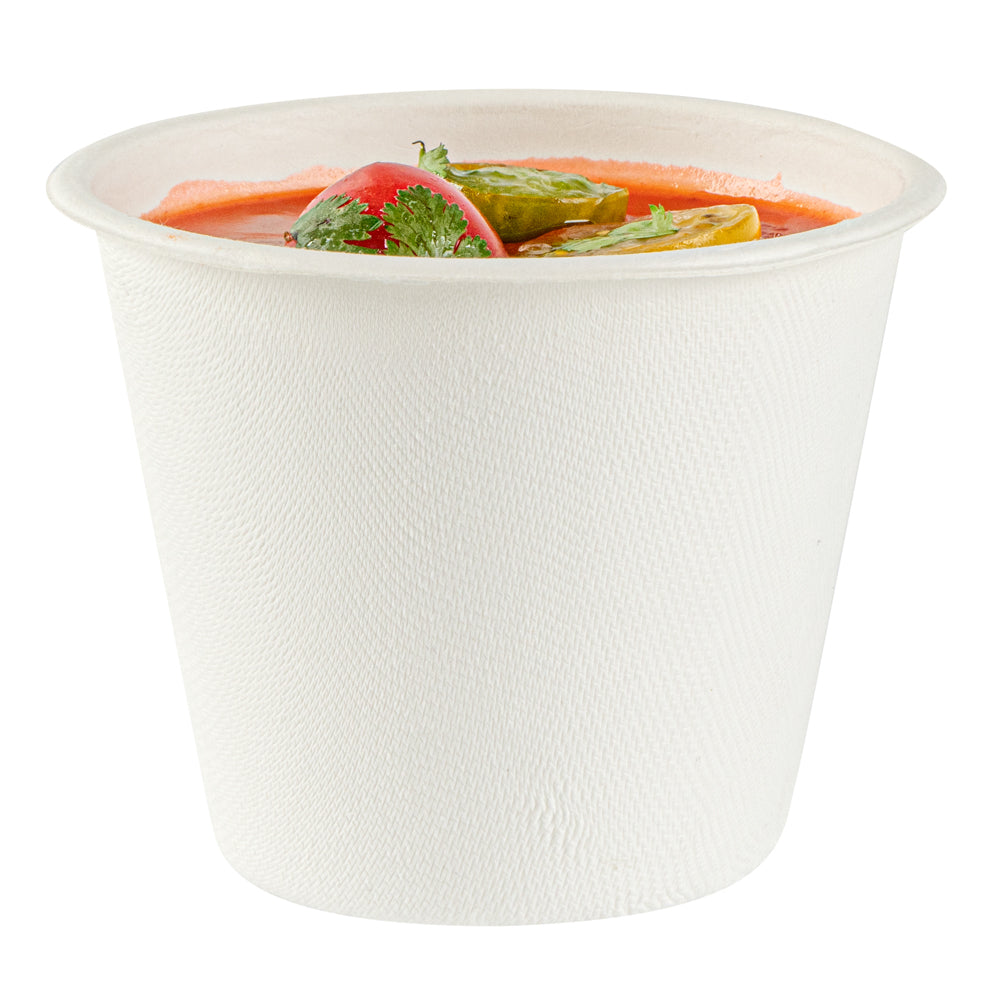 Pulp Safe No PFAS Added 15 oz Round White Sugarcane / Bagasse Soup Cup - Home Compostable - 4" x 4" x 3 1/4" - 100 count box