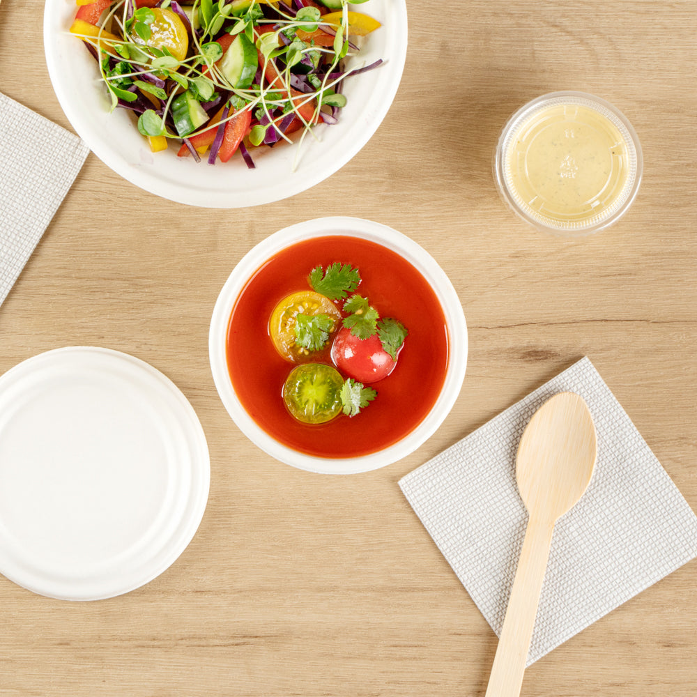 Pulp Safe No PFAS Added 15 oz Round White Sugarcane / Bagasse Soup Cup - Home Compostable - 4" x 4" x 3 1/4" - 100 count box